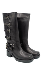 Scarpissime 7176 biker alto in pelle con fibbie metalliche laterali