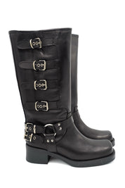 Scarpissime 7176 biker alto in pelle con fibbie metalliche laterali