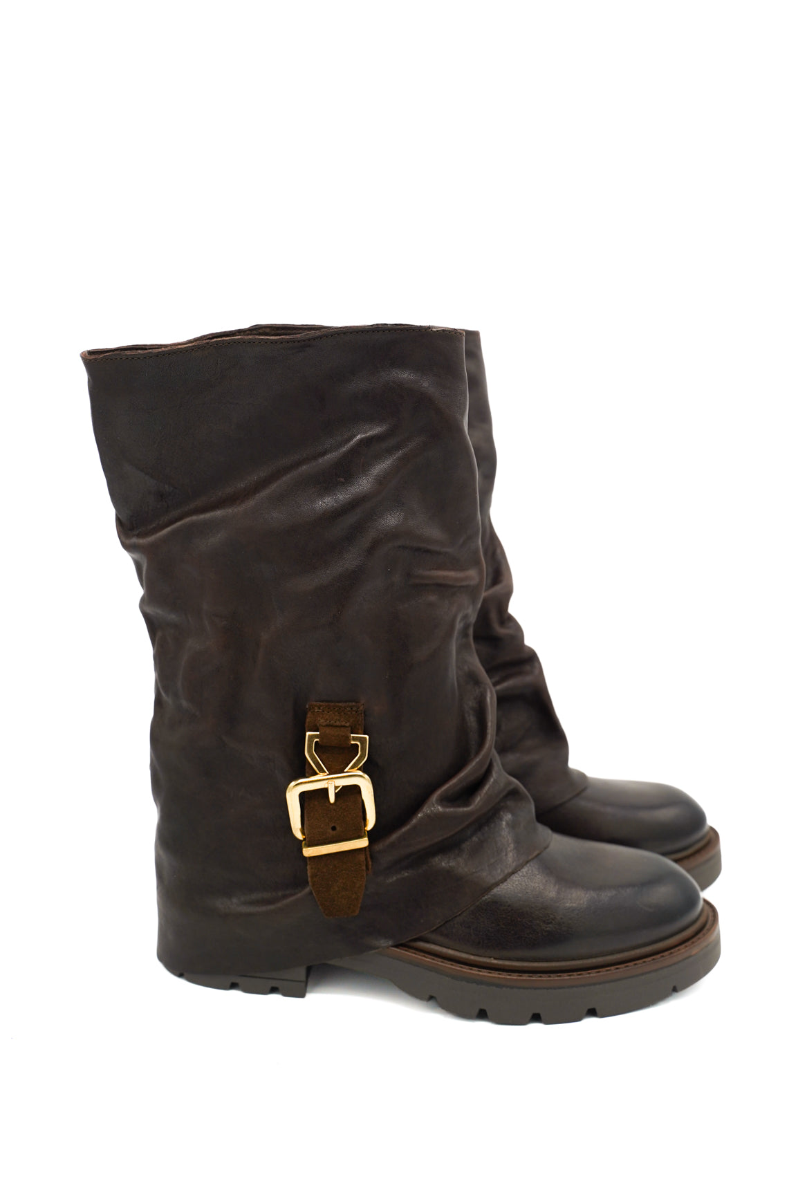 Gaia Shoes Praga 5 stivali biker con risvolto in pelle