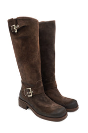 Gaia Shoes Tilde stivali biker in pelle scamosciata e punta tonda