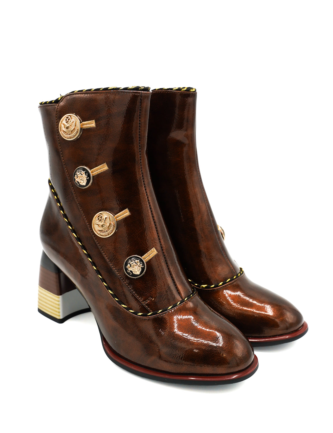 Rockaway 84687 Stivaletti in vernice con grandi bottoni ornamentali