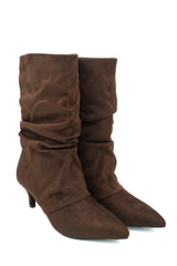 Gaia Shoes Maria Stivali morbidi e arricciati con tacco kitten