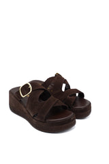 Gaia Shoes 261352 Sandali con zeppa scamosciata e fibbia regolabile