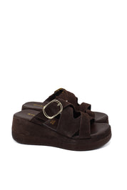 Gaia Shoes 261352 Sandali con zeppa scamosciata e fibbia regolabile
