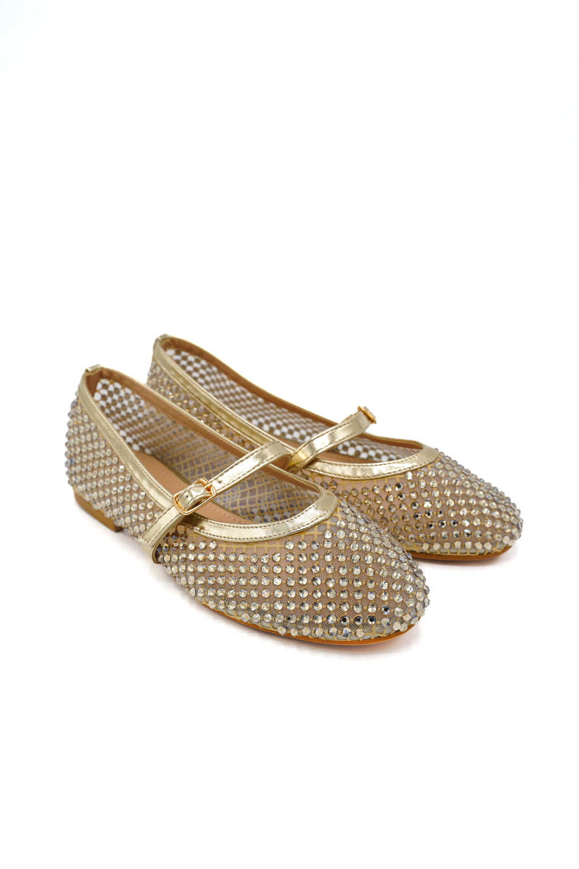 Gaia Shoes E3002 Ballerine stile Mary Jane con rete traforata e strass