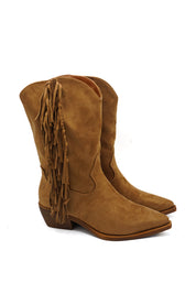 Gaia Shoes Alice Stivali scamosciati texani con dettaglio frange