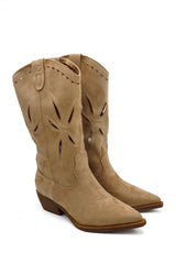 Gaia Shoes Arisa Stivali texani scamosciati con gambale traforato