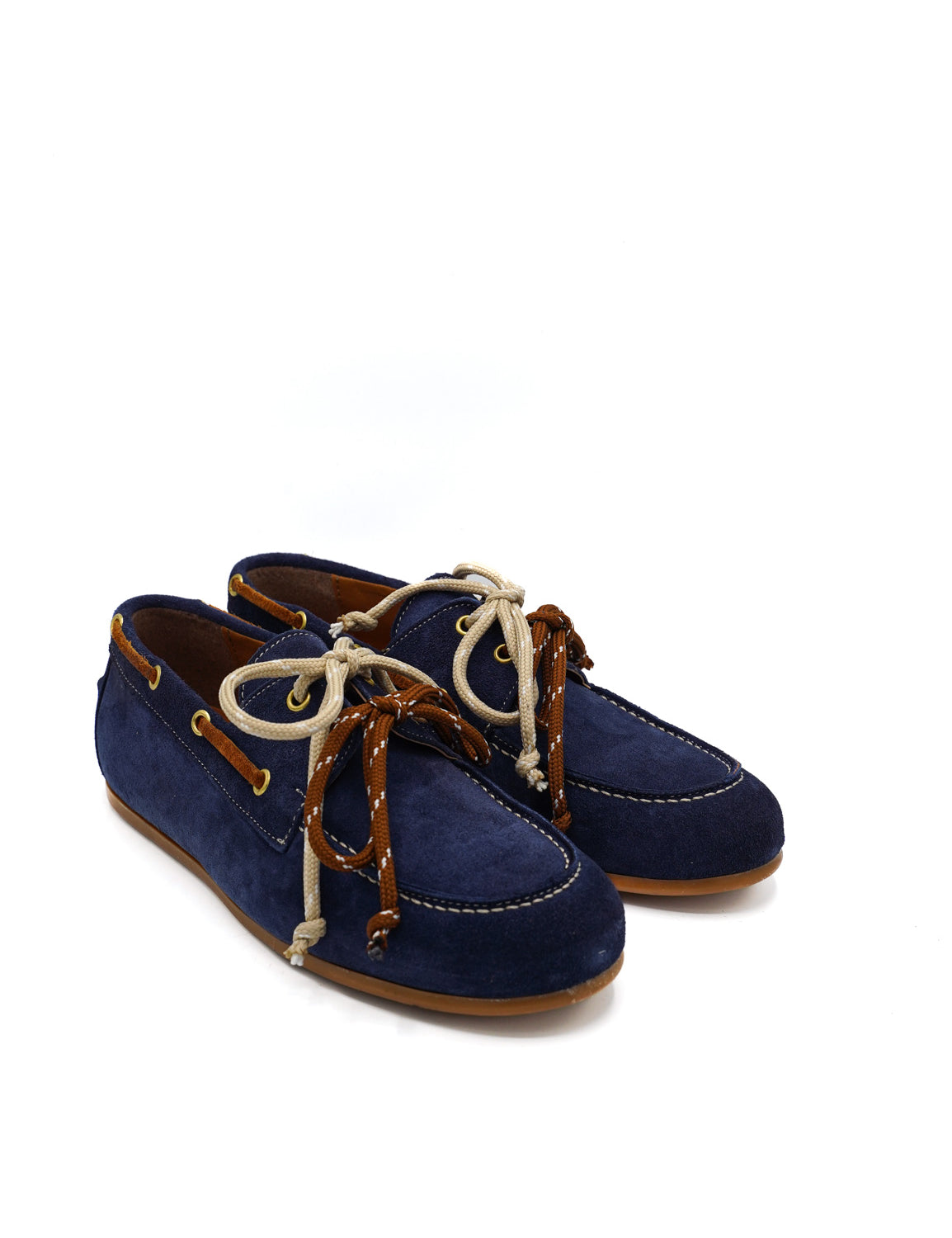 Gaia Shoes Six Mocassini donna scamosciati con cuciture e lacci a contrasto