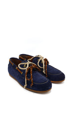 Gaia Shoes Six Mocassini donna scamosciati con cuciture e lacci a contrasto