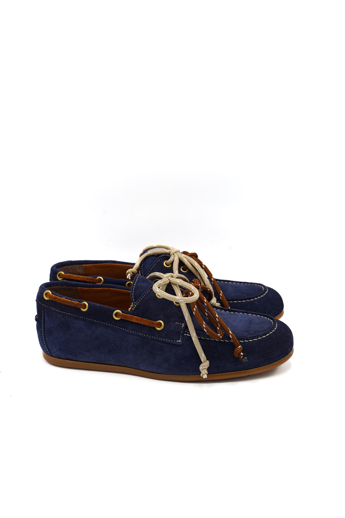 Gaia Shoes Six Mocassini donna scamosciati con cuciture e lacci a contrasto