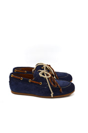 Gaia Shoes Six Mocassini donna scamosciati con cuciture e lacci a contrasto