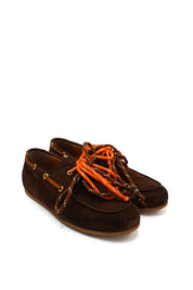 Gaia Shoes Six Mocassini donna scamosciati con cuciture e lacci a contrasto