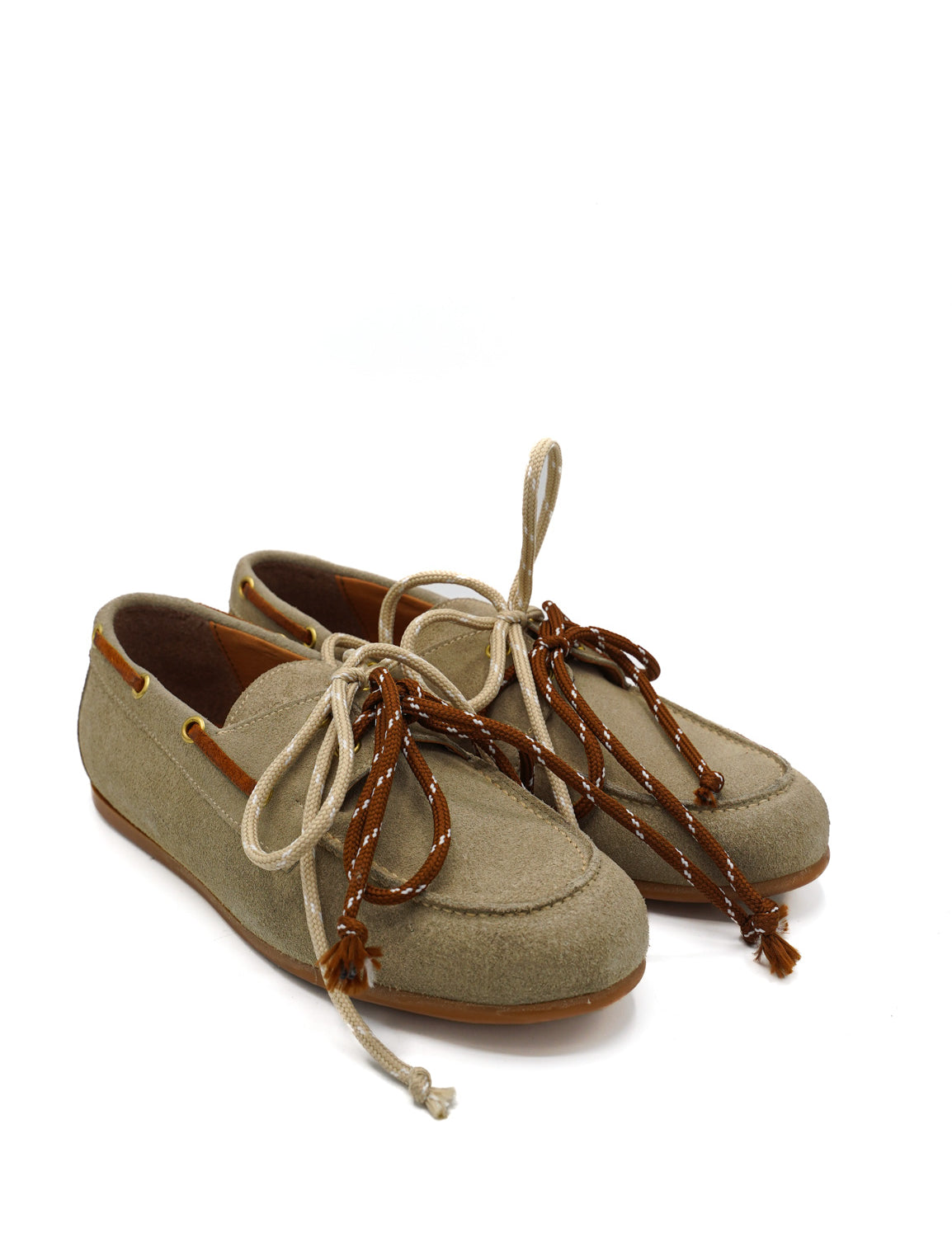 Gaia Shoes Six Mocassini donna scamosciati con cuciture e lacci a contrasto