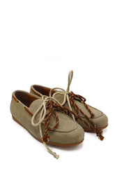 Gaia Shoes Six Mocassini donna scamosciati con cuciture e lacci a contrasto