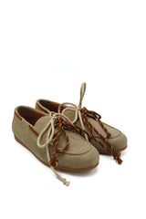 Gaia Shoes Six Mocassini donna scamosciati con cuciture e lacci a contrasto