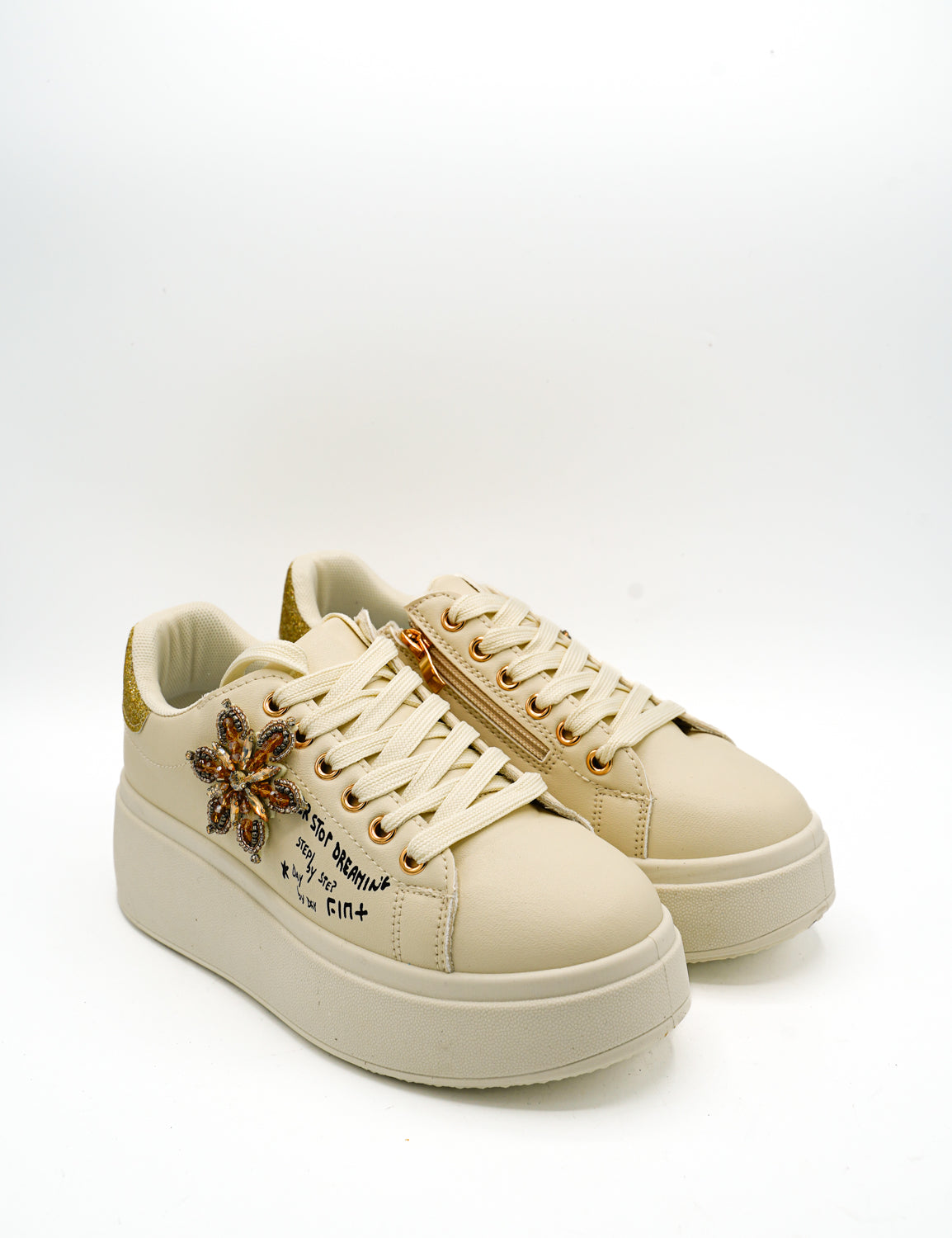 Gaia Shoes E703 Sneakers con suola platform e scritte decorative
