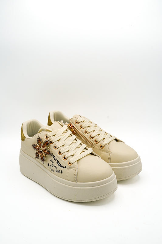 Gaia Shoes E703 Sneakers con suola platform e scritte decorative