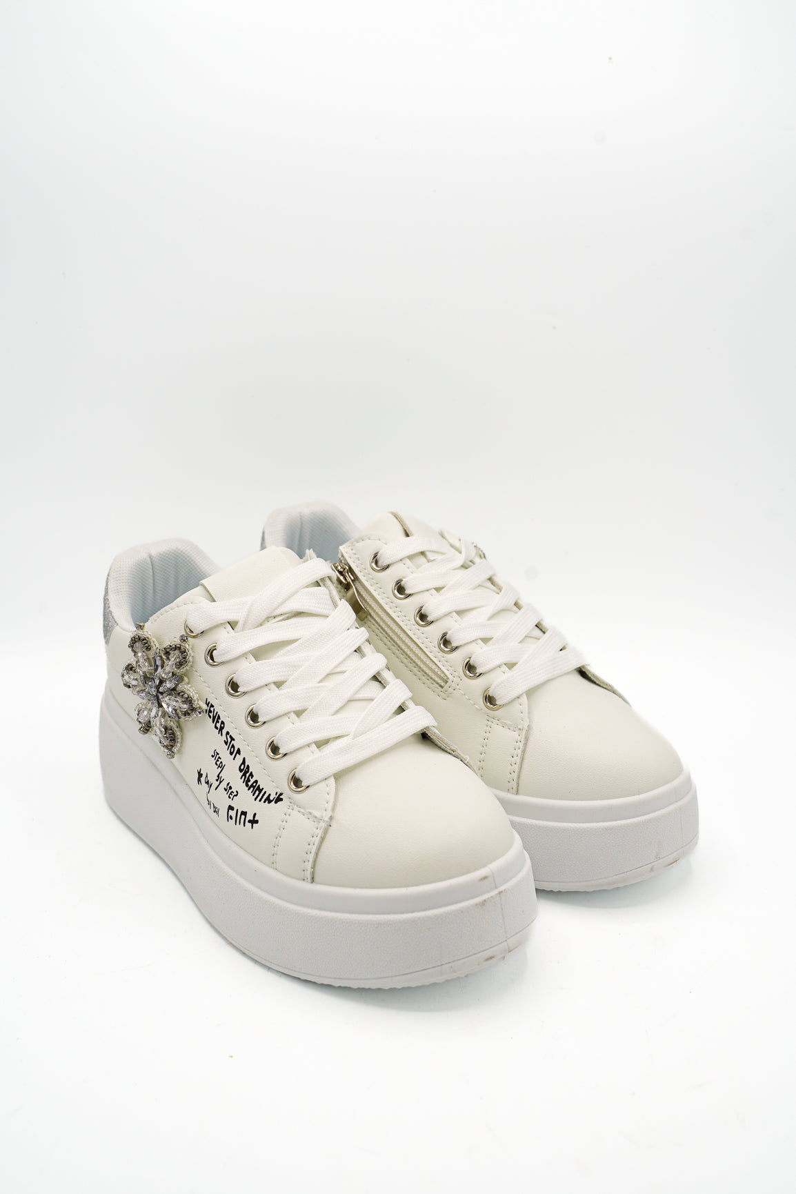 Gaia Shoes E703 Sneakers con suola platform e scritte decorative